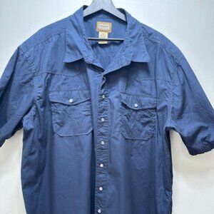 Blue C.E Schmidt 100% cotton pearl snap short sleeve shirt
